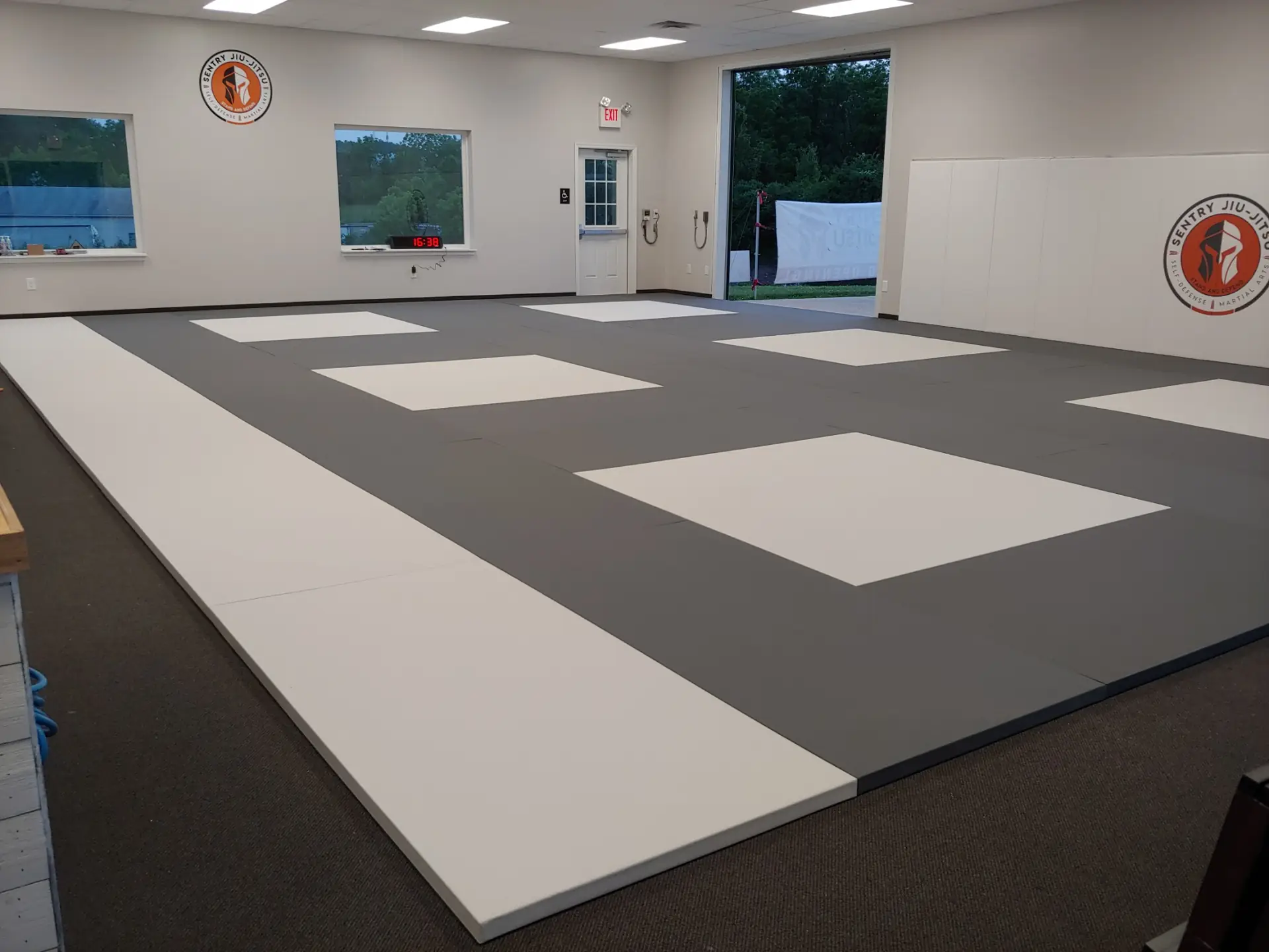 The clean, fully-matted training floor at Sentry Jiu-Jitsu in Gilbertsville